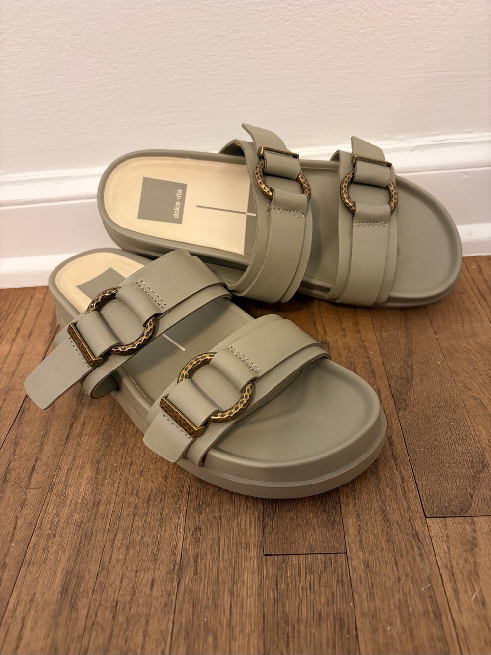 Dolce Vita Olive Green Double-Buckle Slide Sandals